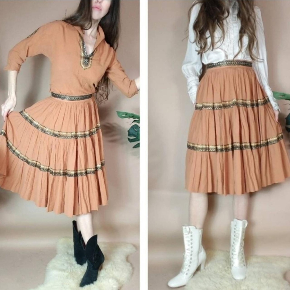 Vintage Skirt Set Embroidery Xs S